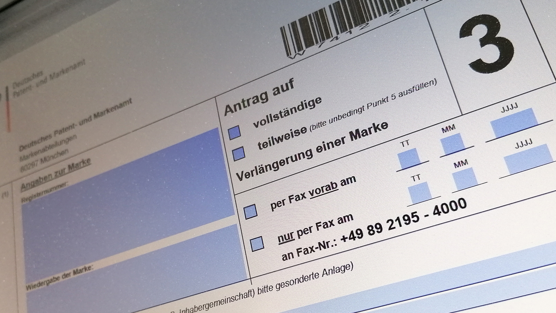 Registernummern der Markenanmeldungen
